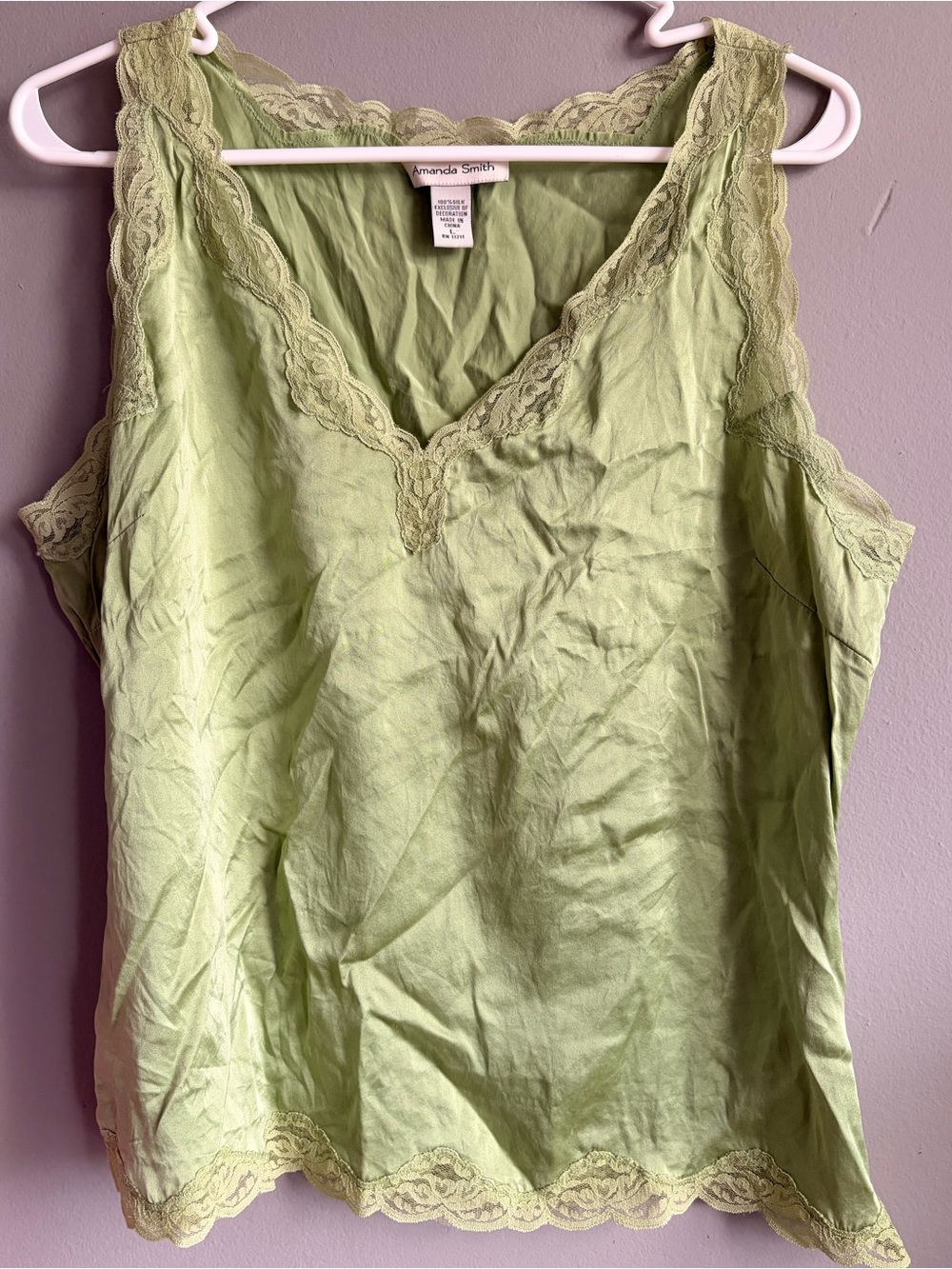 Amanda Smith silk  Light Lime Lace-Trim V-Neck Camisole